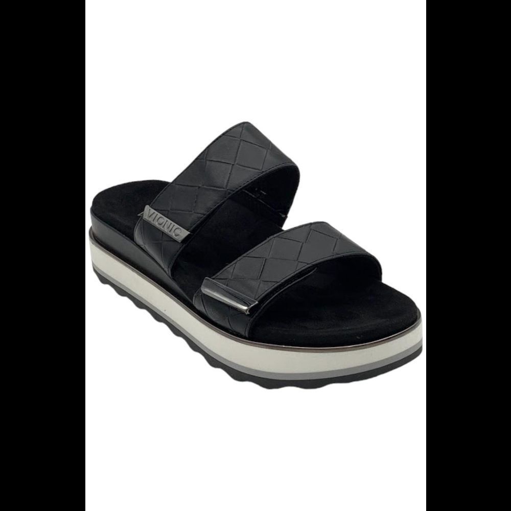Vionic Linen Adjustable Sandals Brandie Black - Medium